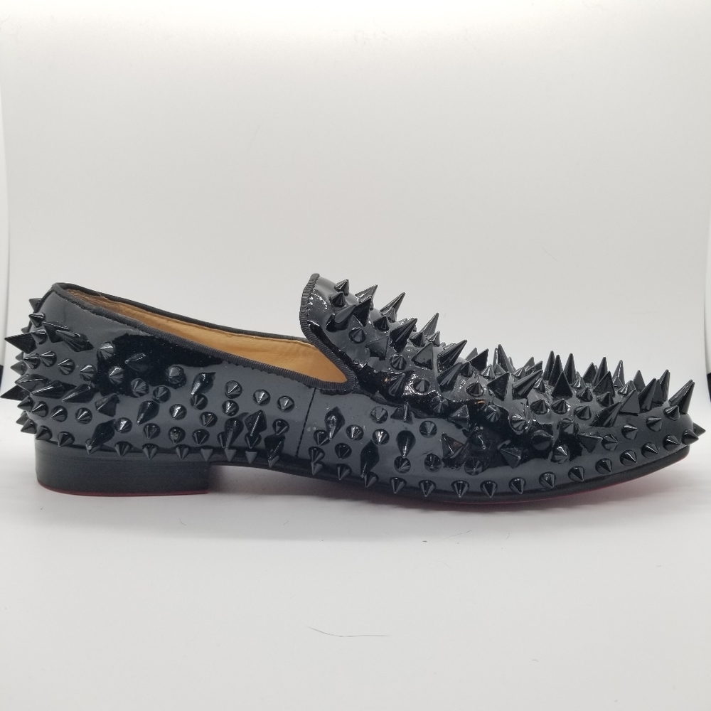 Piergitar Shiny Black Spikes Red Bottom Loafers